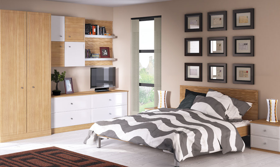 Bella Euroline Natural Oak White High Gloss Bedroom