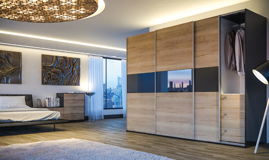 Glidor Halifax Natural Oak Ultragloss Black Bedroom