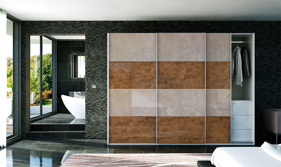 Glidor Fitted Wardrobe Ultragloss Limestone Ultragloss Copperleaf Bedroom