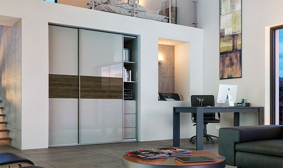 Sliding Wardrobe Ultragloss Light Grey And Japanese Pear Bedroom